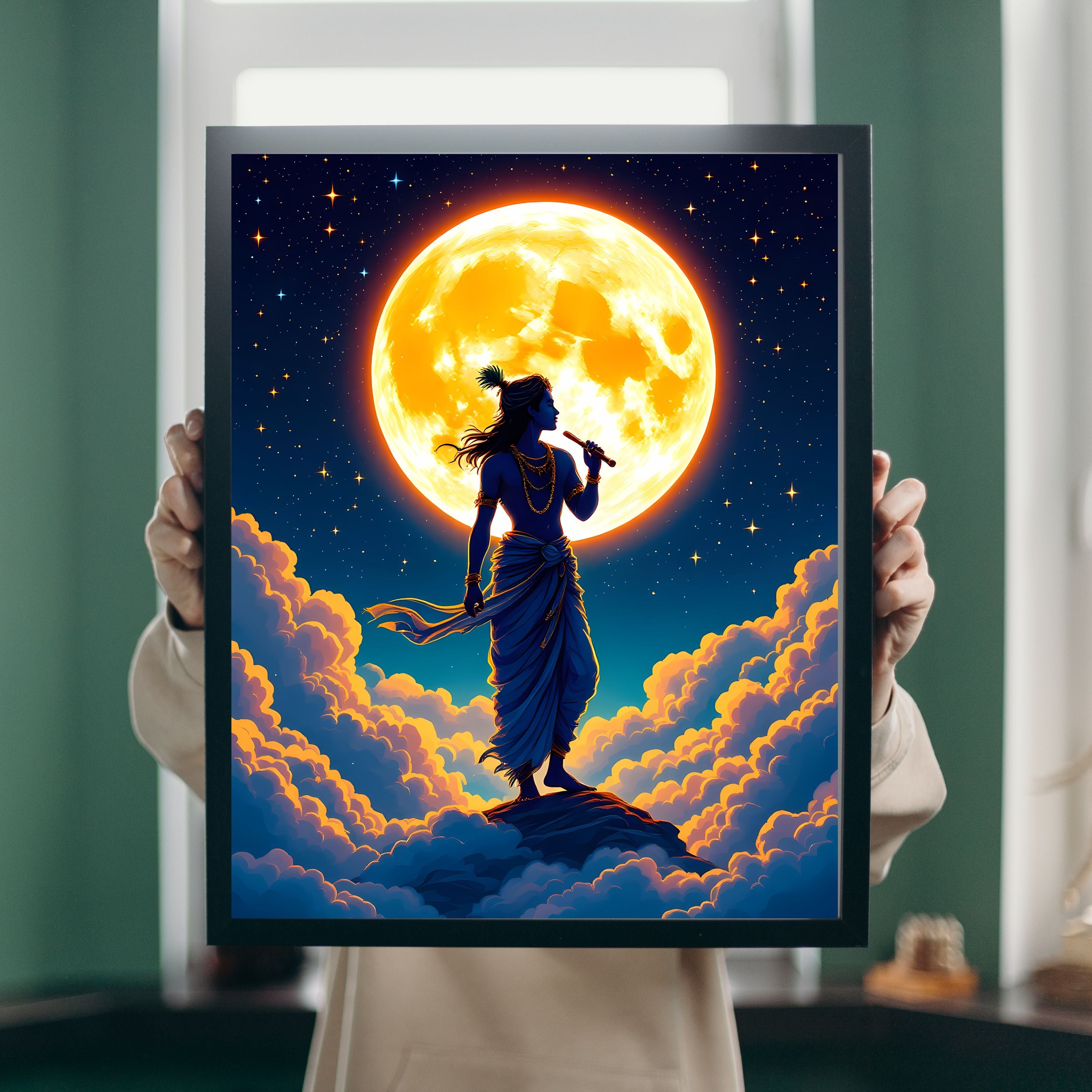 Dekozi Krishna Wall Art – Divine Portrait | Framed Canvas & Photo Print for Spiritual Home & Office Decor