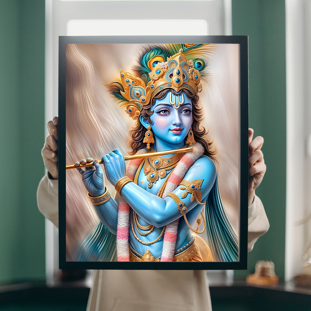 Dekozi Krishna Wall Art – Divine Portrait | Framed Canvas & Photo Print for Spiritual Home & Office Decor
