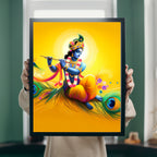 Dekozi Krishna Wall Art – Divine Portrait | Framed Canvas & Photo Print for Spiritual Home & Office Decor