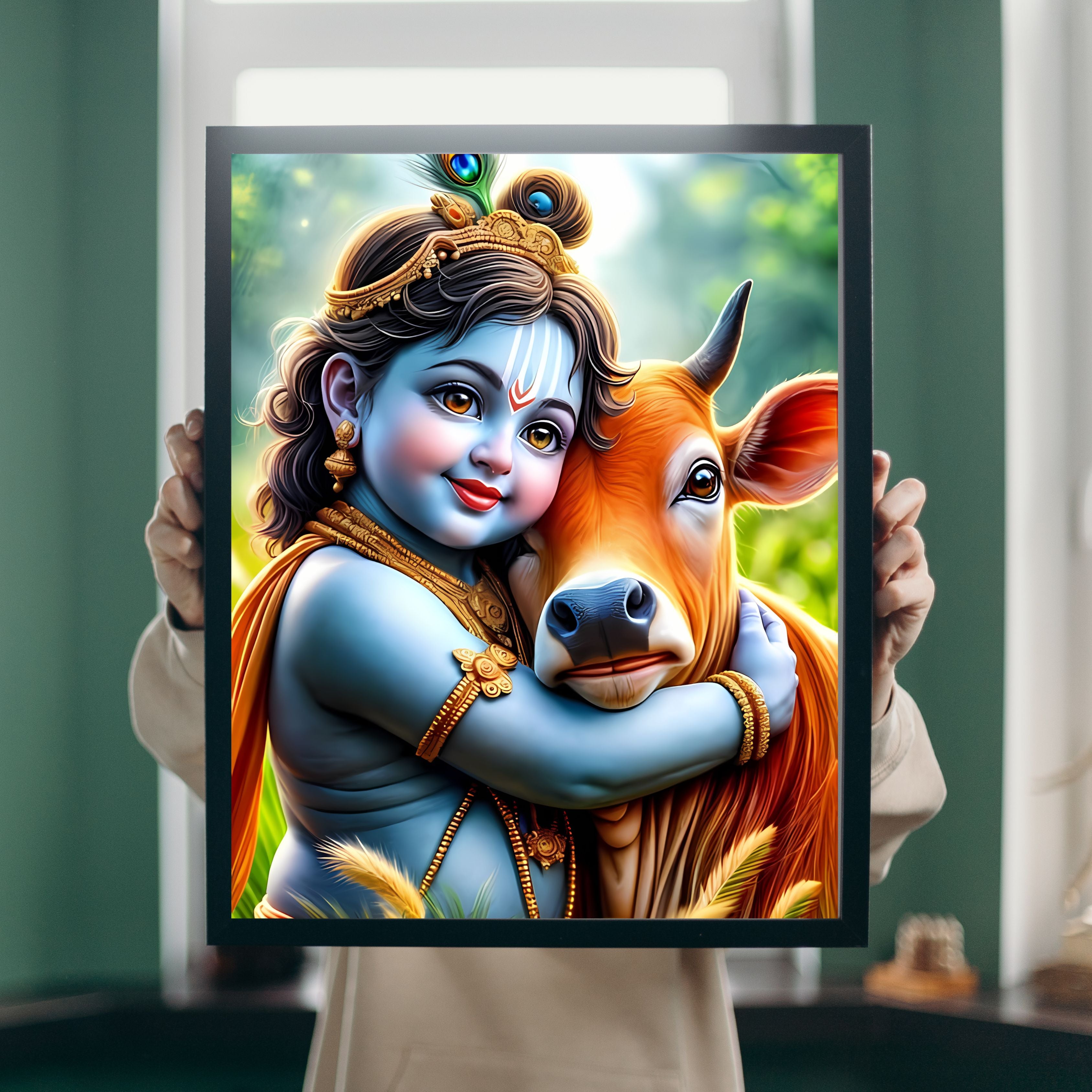 Dekozi Krishna Wall Art – Divine Portrait | Framed Canvas & Photo Print for Spiritual Home & Office Decor