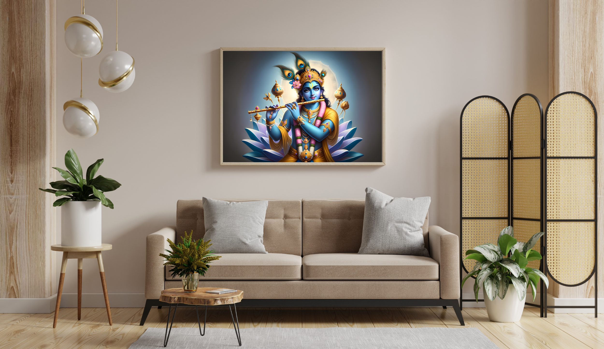 Dekozi Krishna Wall Art – Divine Portrait | Framed Canvas & Photo Print for Spiritual Home & Office Decor