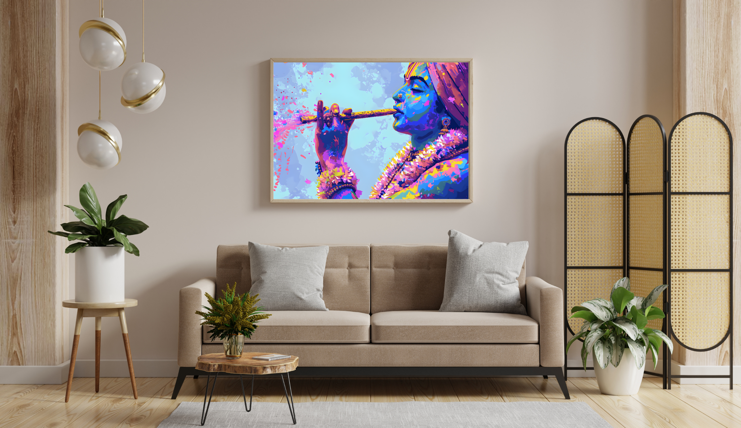Dekozi Krishna Wall Art – Divine Portrait | Framed Canvas & Photo Print for Spiritual Home & Office Decor
