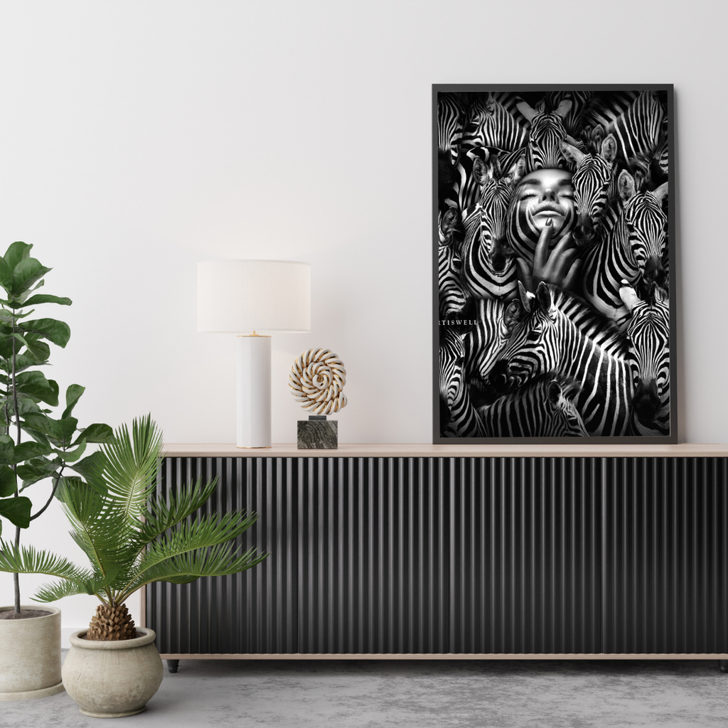 Framed Black & White Zebra Artwork