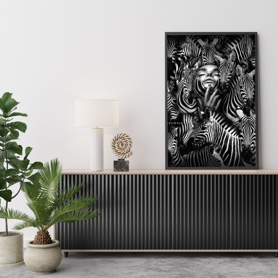 Framed Black & White Zebra Artwork
