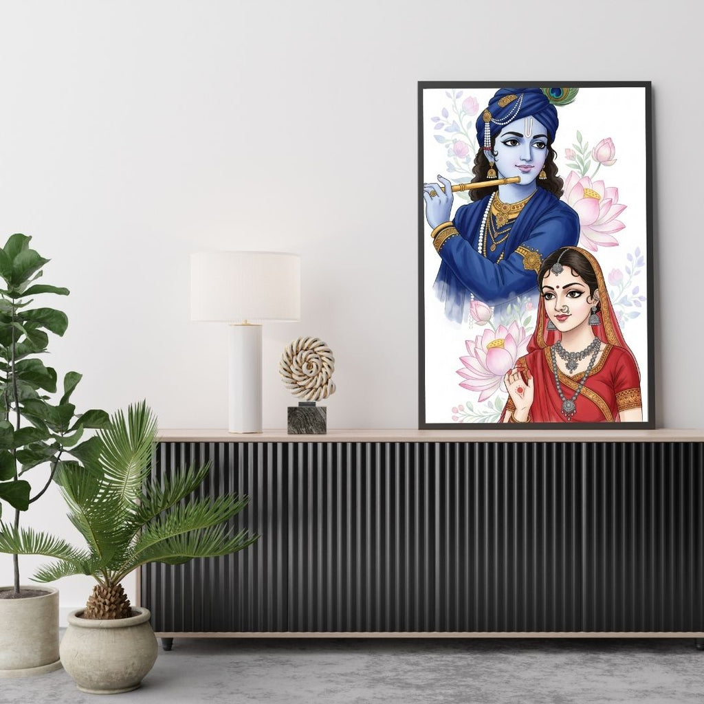 Dekozi Krishna Wall Art – Divine Portrait | Framed Canvas & Photo Print for Spiritual Home & Office Decor