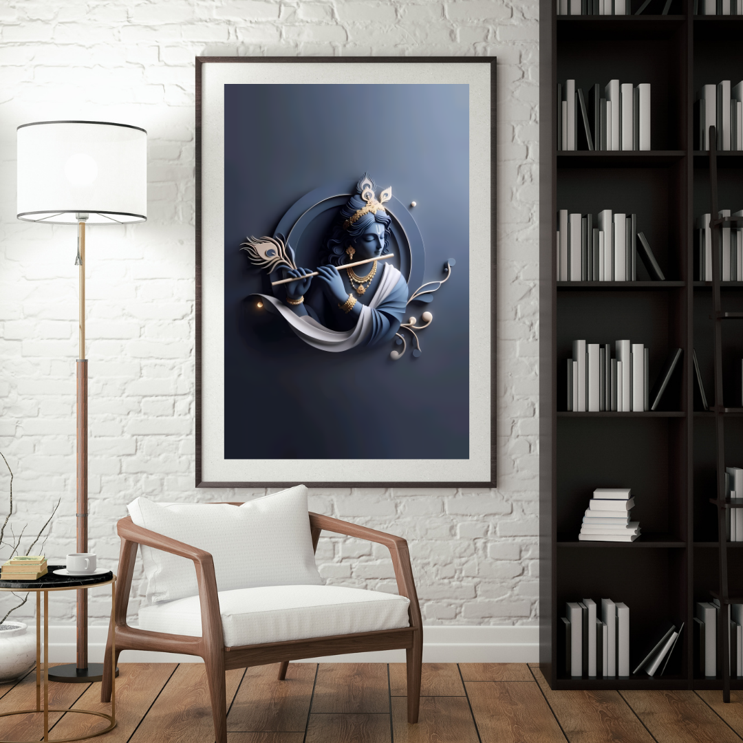 Dekozi Krishna Wall Art – Divine Portrait | Framed Canvas & Photo Print for Spiritual Home & Office Decor
