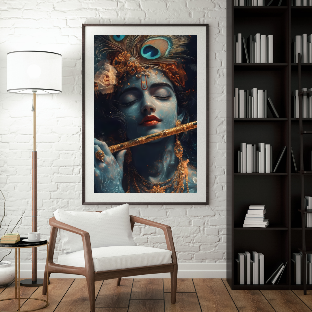 Dekozi Krishna Wall Art – Divine Portrait | Framed Canvas & Photo Print for Spiritual Home & Office Decor