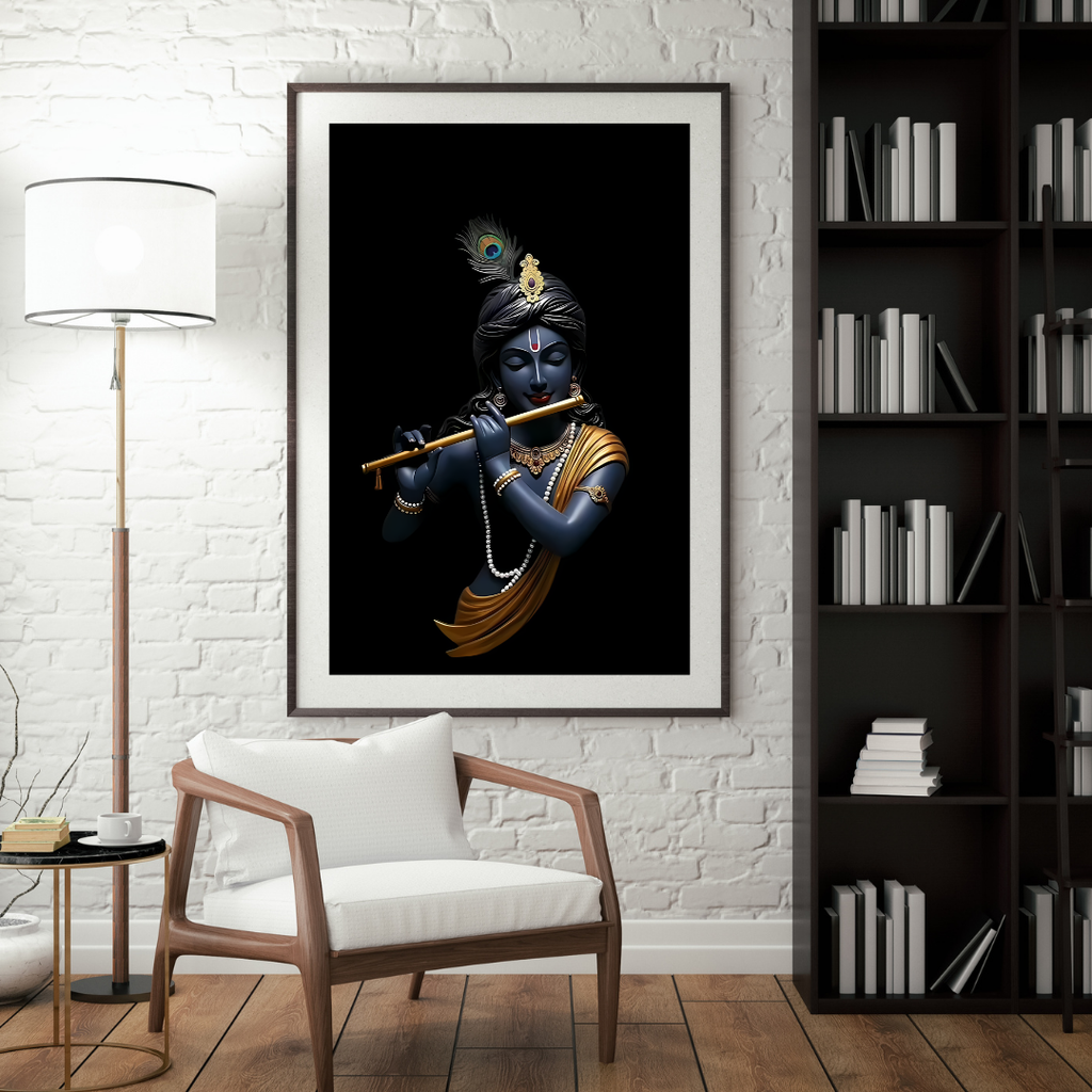 Dekozi Krishna Wall Art – Divine Portrait | Framed Canvas & Photo Print for Spiritual Home & Office Decor