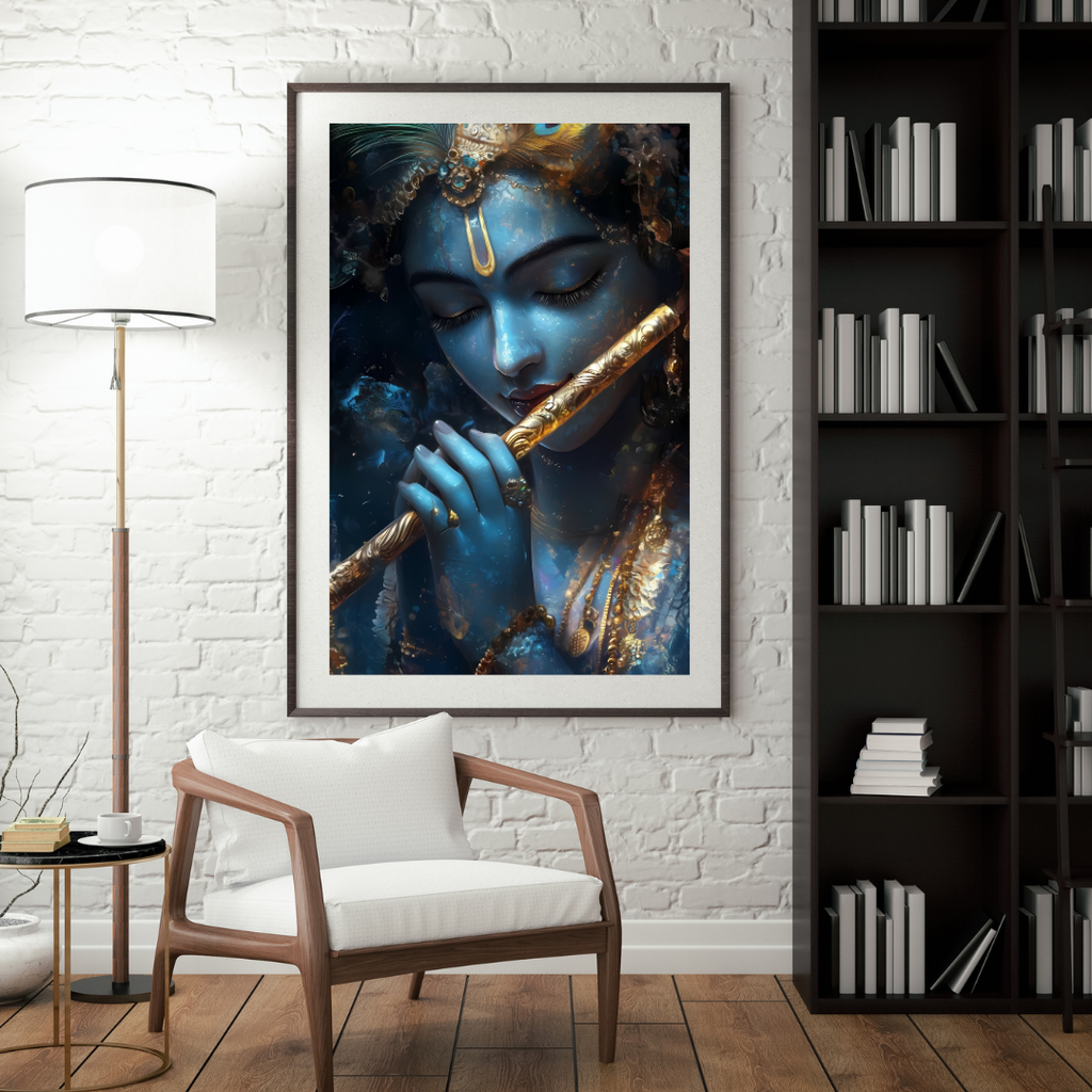 Dekozi Krishna Wall Art – Divine Portrait | Framed Canvas & Photo Print for Spiritual Home & Office Decor
