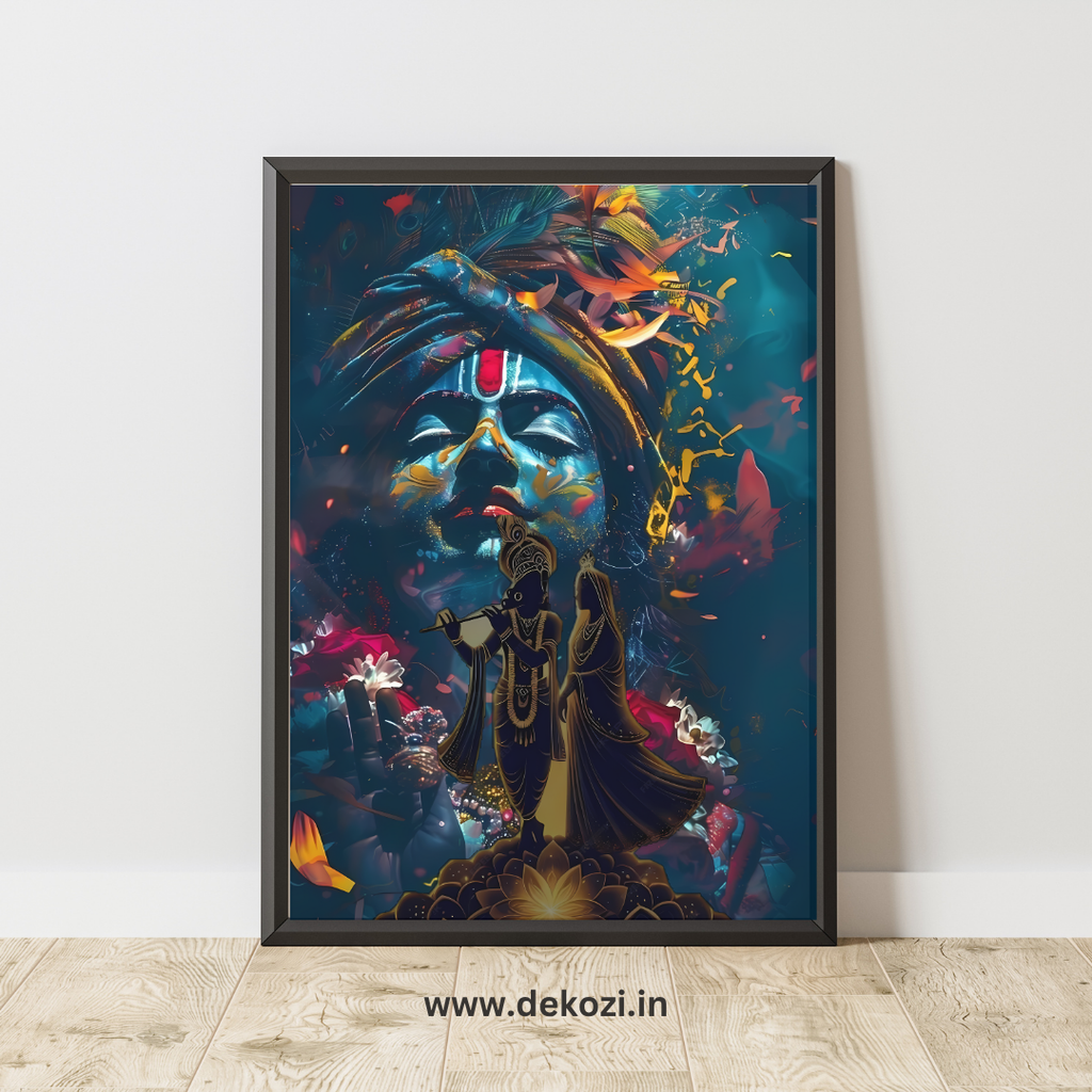 Dekozi Krishna Wall Art – Divine Portrait | Framed Canvas & Photo Print for Spiritual Home & Office Decor