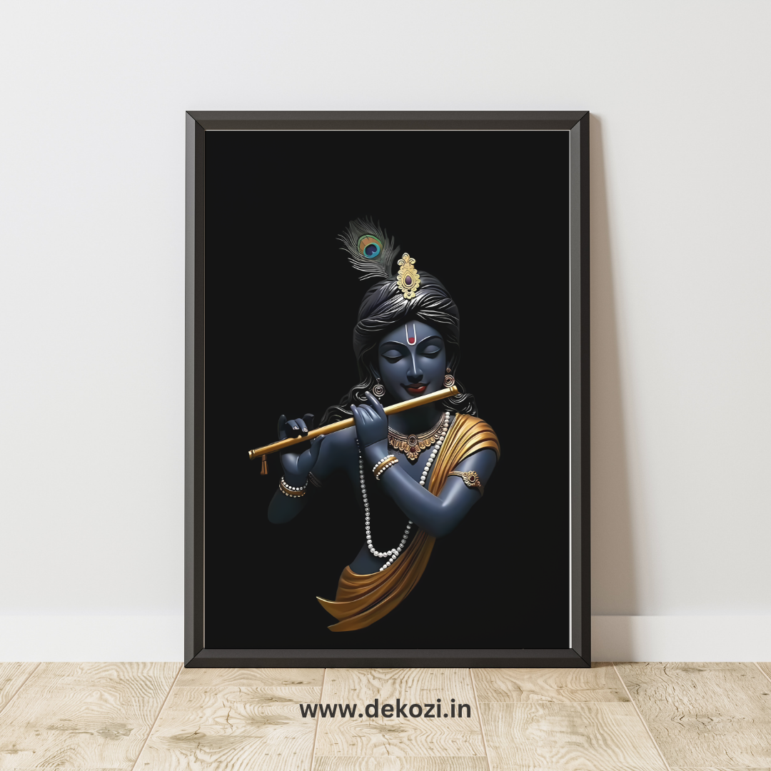 Dekozi Krishna Wall Art – Divine Portrait | Framed Canvas & Photo Print for Spiritual Home & Office Decor