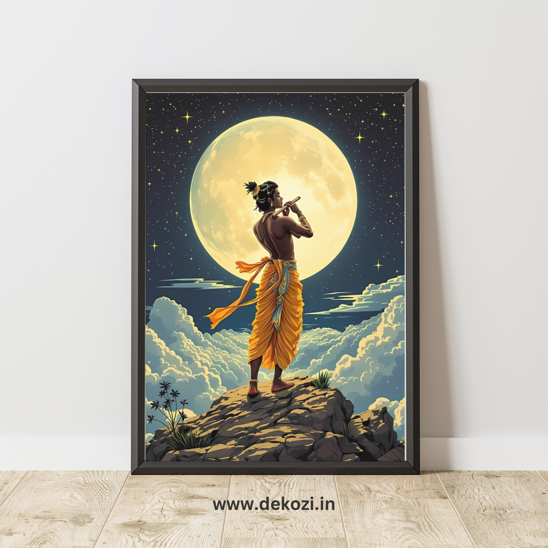 Dekozi Krishna Wall Art – Divine Portrait | Framed Canvas & Photo Print for Spiritual Home & Office Decor