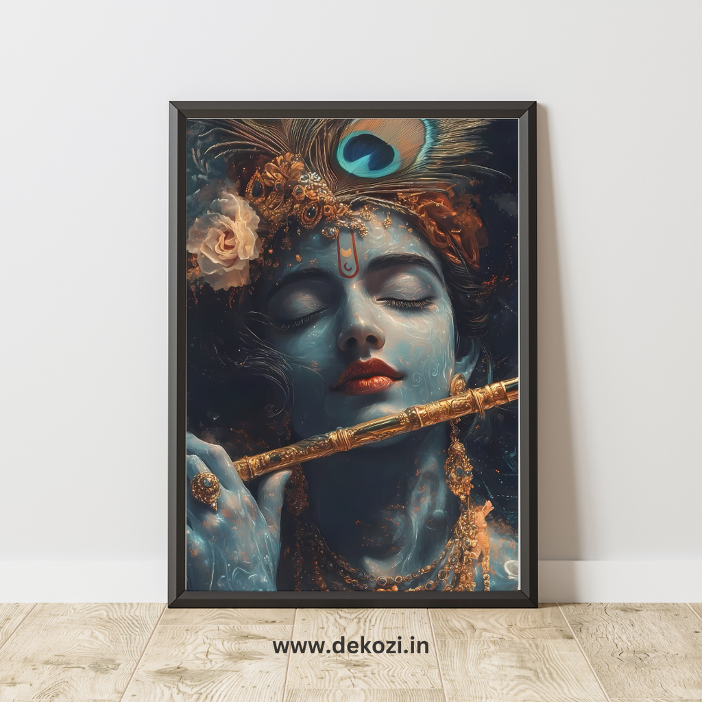 Dekozi Krishna Wall Art – Divine Portrait | Framed Canvas & Photo Print for Spiritual Home & Office Decor