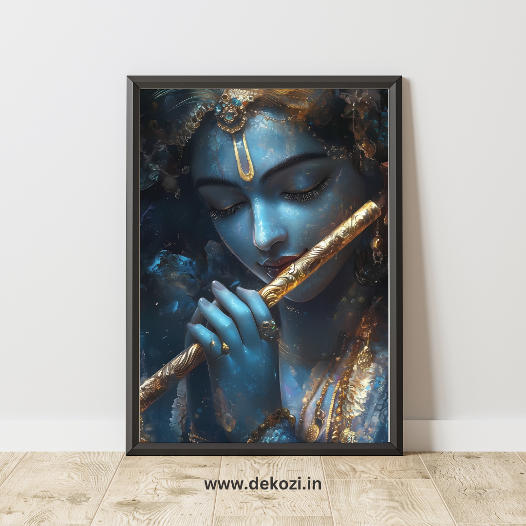 Dekozi Krishna Wall Art – Divine Portrait | Framed Canvas & Photo Print for Spiritual Home & Office Decor