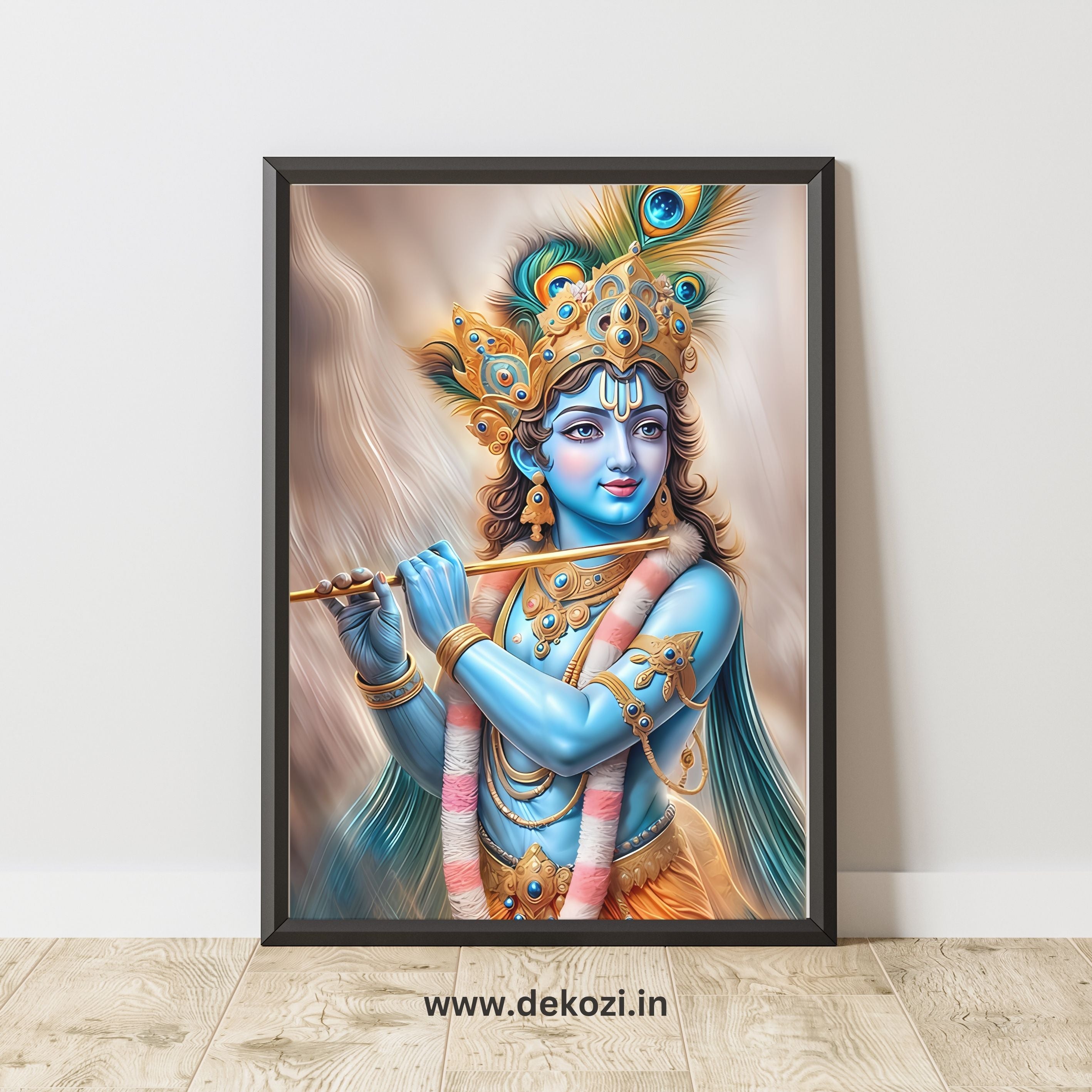 Dekozi Krishna Wall Art – Divine Portrait | Framed Canvas & Photo Print for Spiritual Home & Office Decor