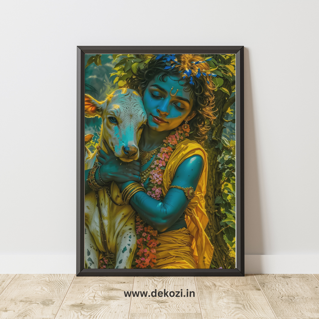 Dekozi Krishna Wall Art – Divine Portrait | Framed Canvas & Photo Print for Spiritual Home & Office Decor