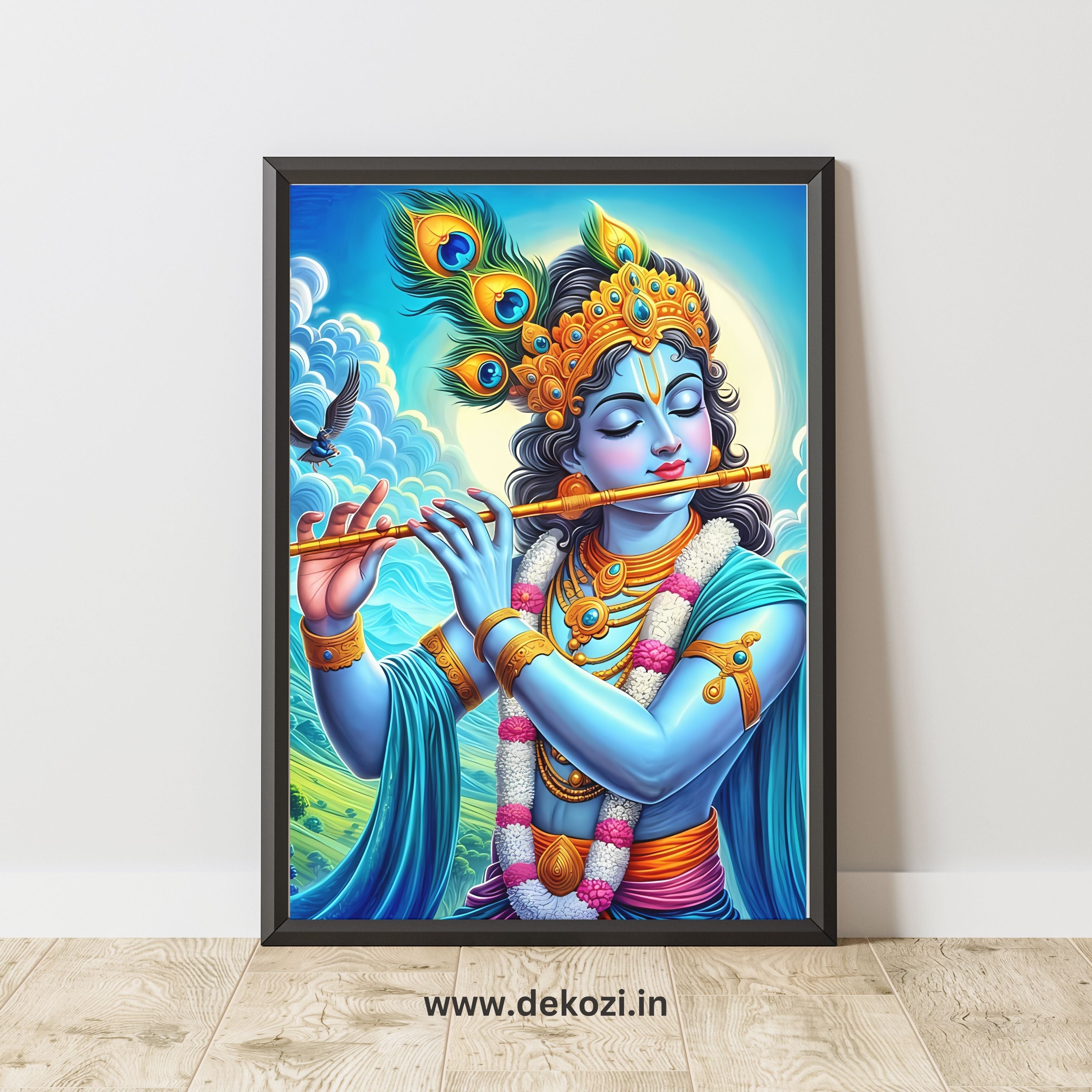 Dekozi Krishna Wall Art – Divine Portrait | Framed Canvas & Photo Print for Spiritual Home & Office Decor