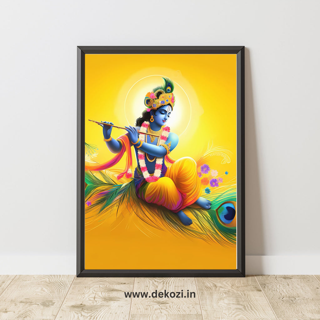 Dekozi Krishna Wall Art – Divine Portrait | Framed Canvas & Photo Print for Spiritual Home & Office Decor