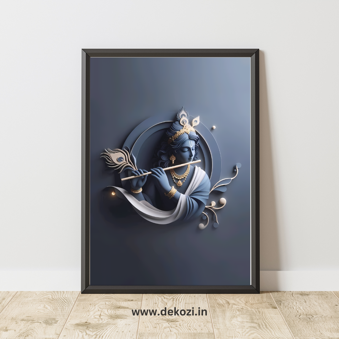 Dekozi Krishna Wall Art – Divine Portrait | Framed Canvas & Photo Print for Spiritual Home & Office Decor