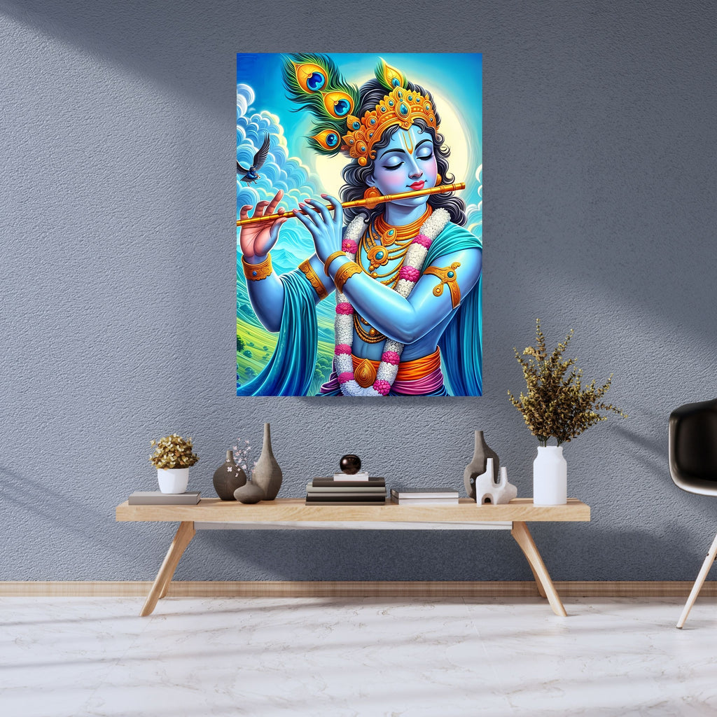 Dekozi Krishna Wall Art – Divine Portrait | Framed Canvas & Photo Print for Spiritual Home & Office Decor