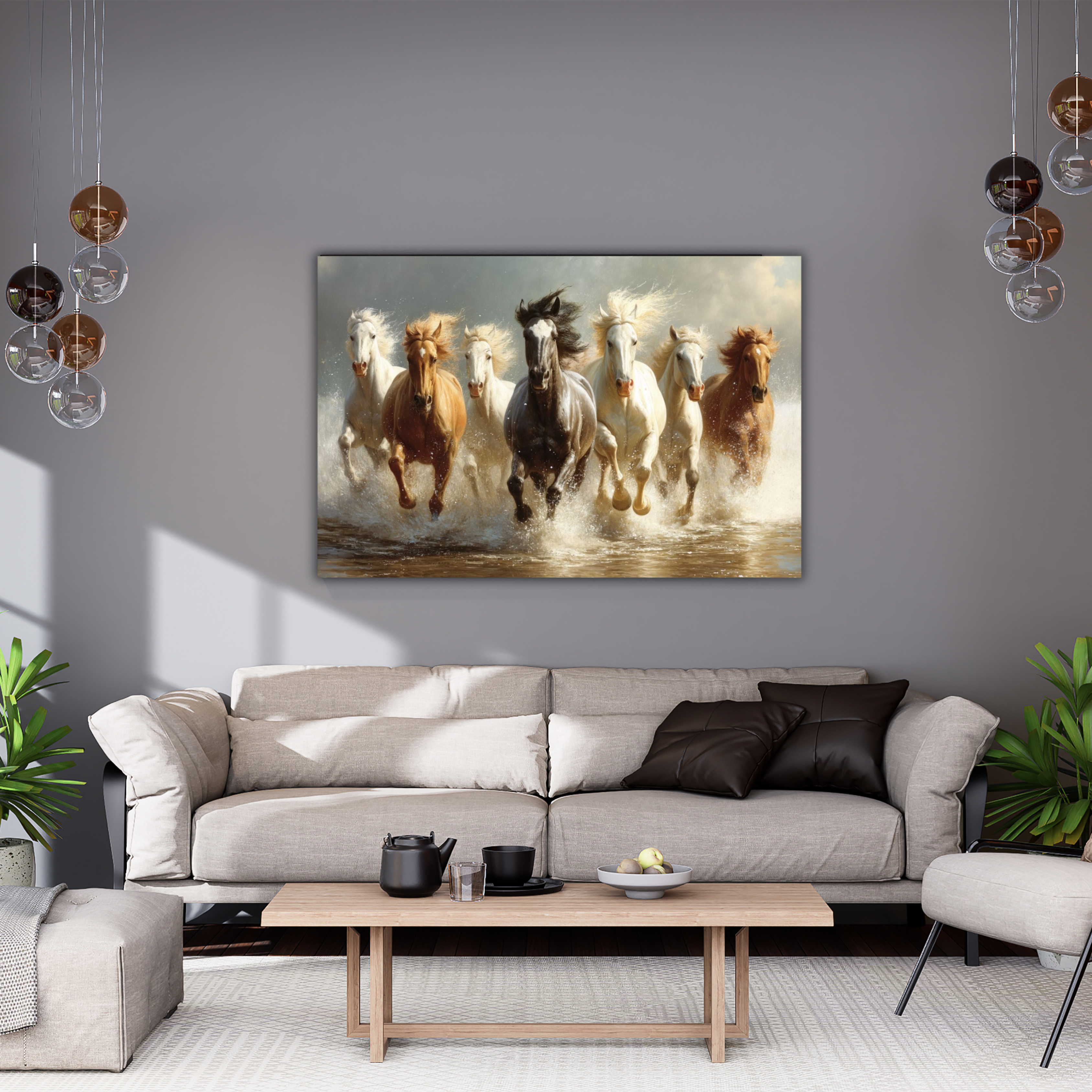 Seven Horses Vastu Photo Frame Wall Art with Frame
