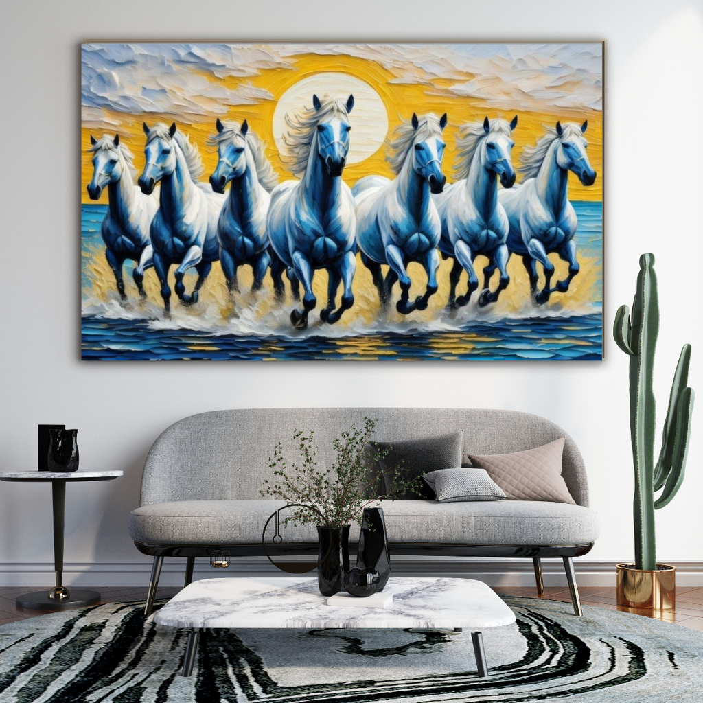 Seven Horses Vastu Photo Frame Wall Art with Frame