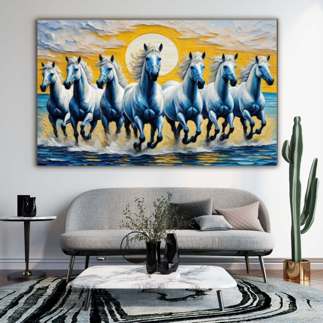 Seven Horses Vastu Photo Frame Wall Art with Frame