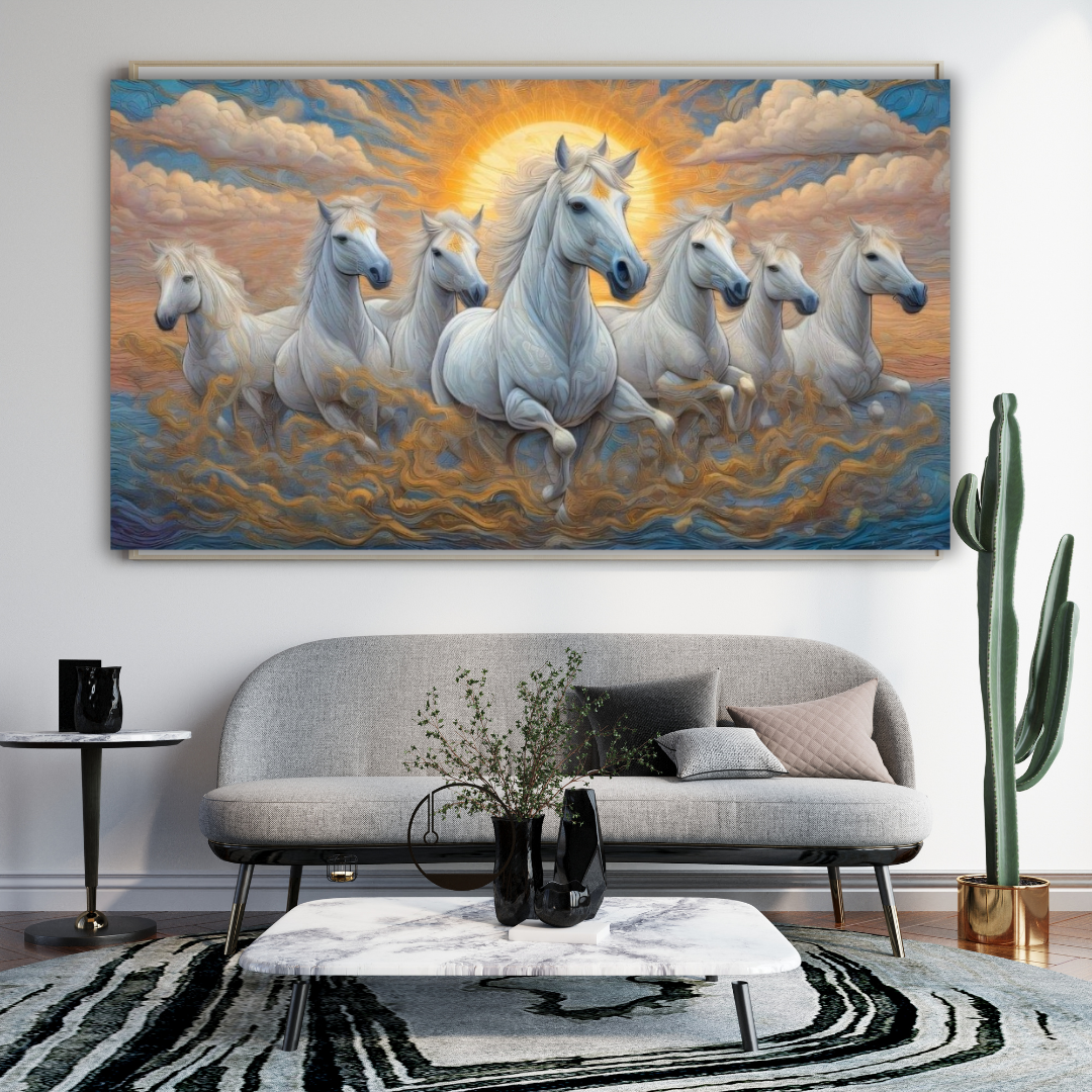 Seven Horses Vastu Photo Frame Wall Art with Frame