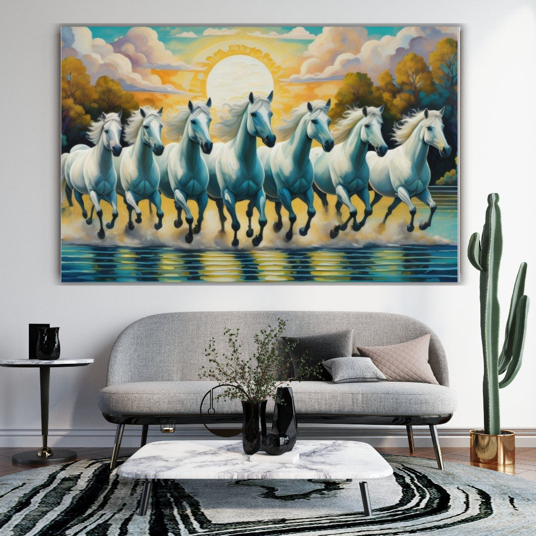 Seven Horses Vastu Photo Frame Wall Art with Frame