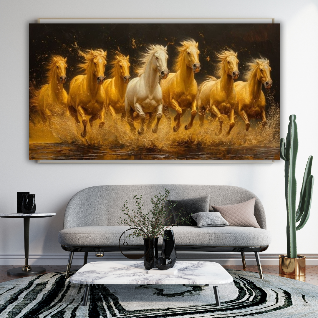 Seven Horses Vastu Photo Frame Wall Art with Frame