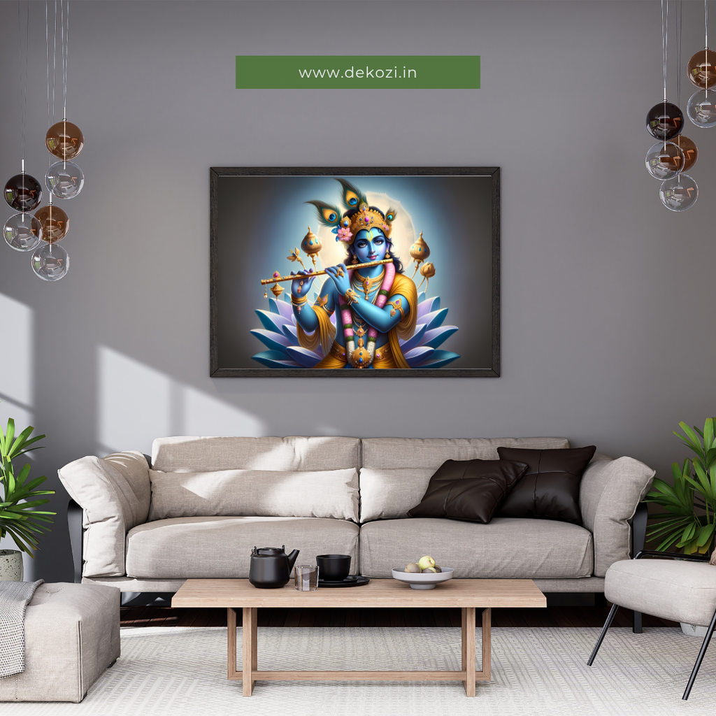 Dekozi Krishna Wall Art – Divine Portrait | Framed Canvas & Photo Print for Spiritual Home & Office Decor