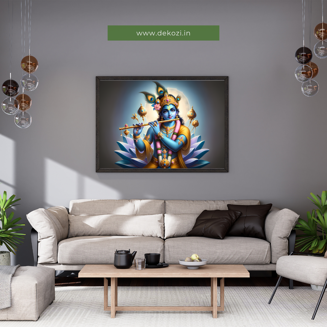 Dekozi Krishna Wall Art – Divine Portrait | Framed Canvas & Photo Print for Spiritual Home & Office Decor