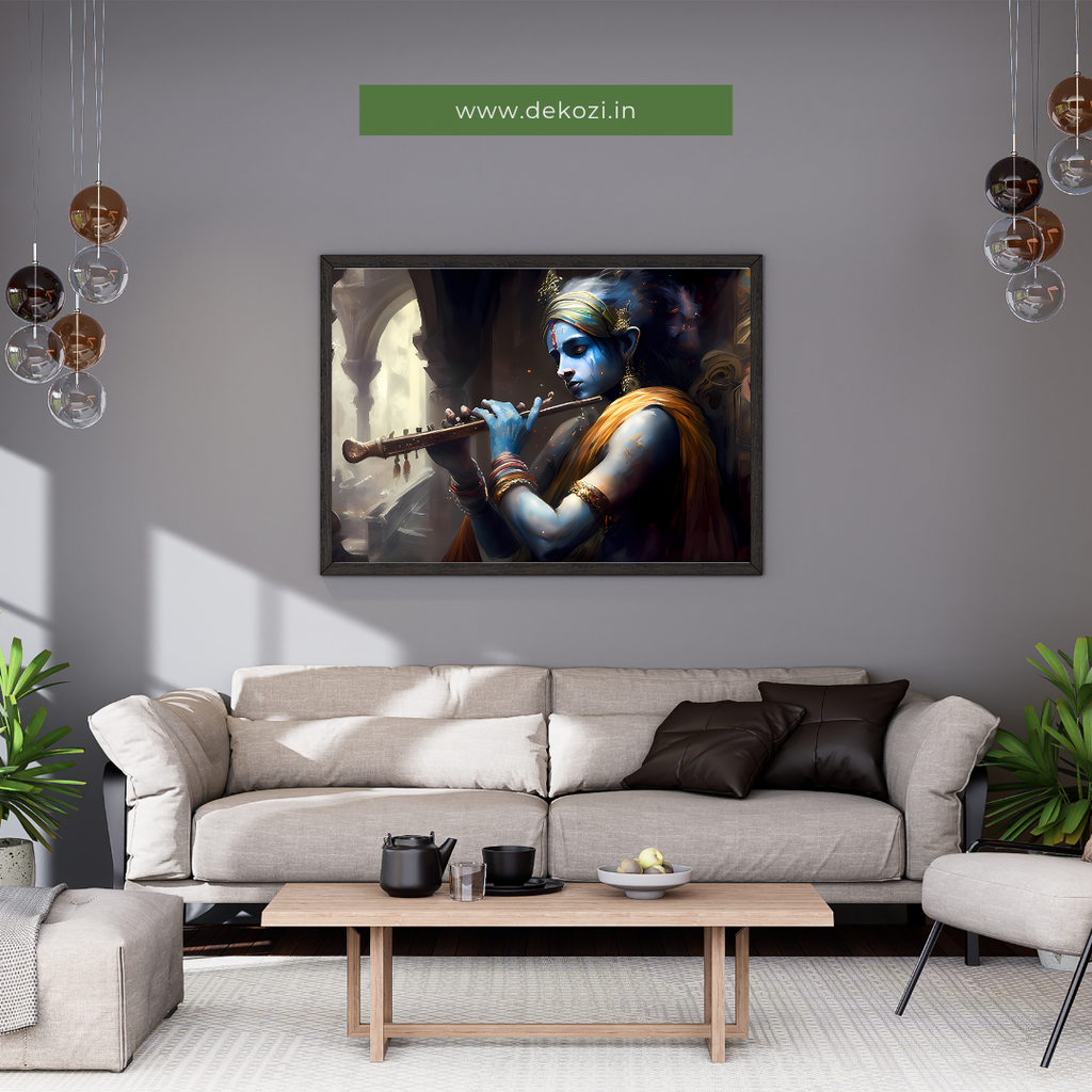 Dekozi Krishna Wall Art – Divine Portrait | Framed Canvas & Photo Print for Spiritual Home & Office Decor