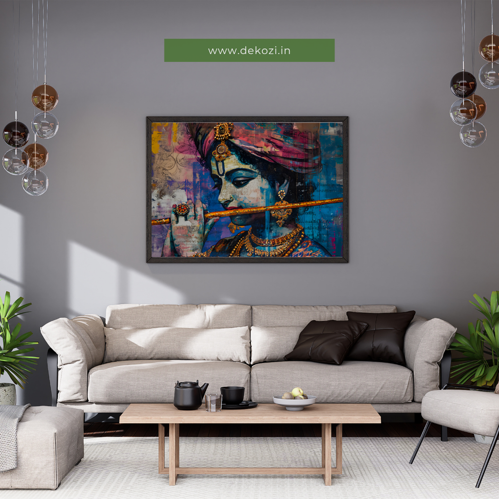 Dekozi Krishna Wall Art – Divine Portrait | Framed Canvas & Photo Print for Spiritual Home & Office Decor