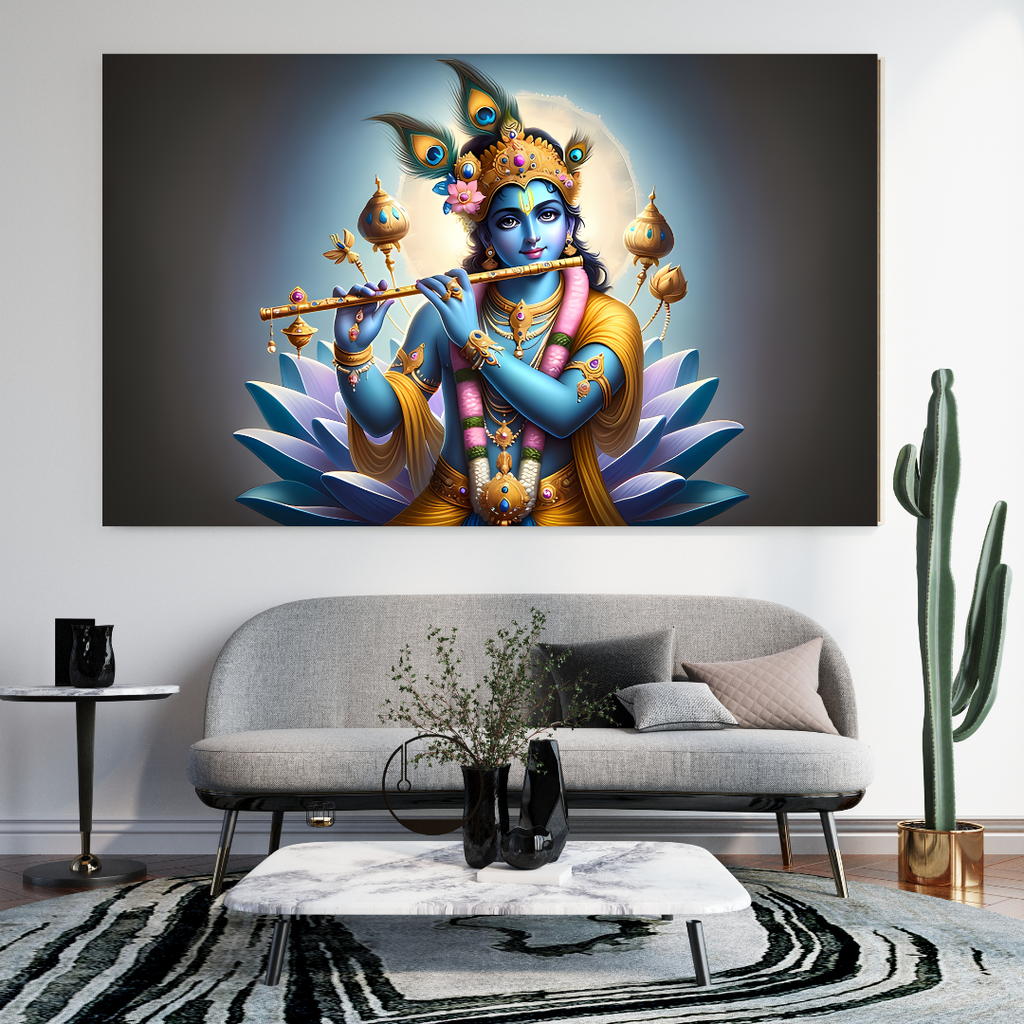 Dekozi Krishna Wall Art – Divine Portrait | Framed Canvas & Photo Print for Spiritual Home & Office Decor