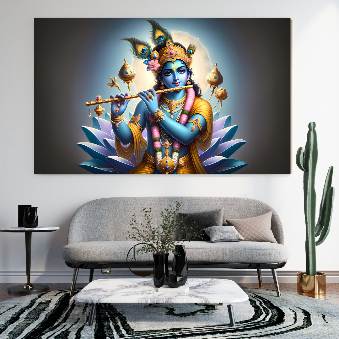 Dekozi Krishna Wall Art – Divine Portrait | Framed Canvas & Photo Print for Spiritual Home & Office Decor