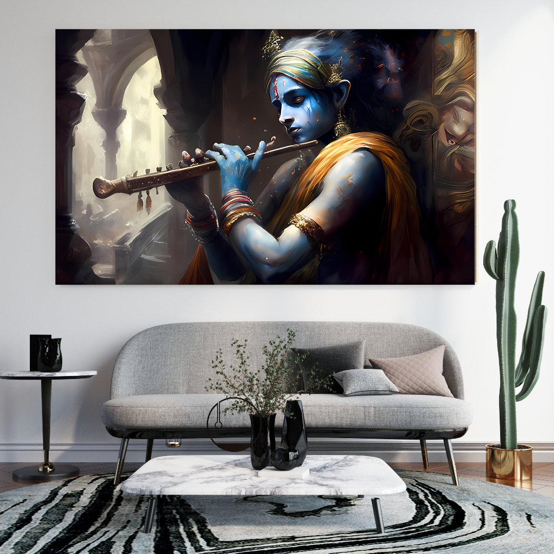 Dekozi Krishna Wall Art – Divine Portrait | Framed Canvas & Photo Print for Spiritual Home & Office Decor