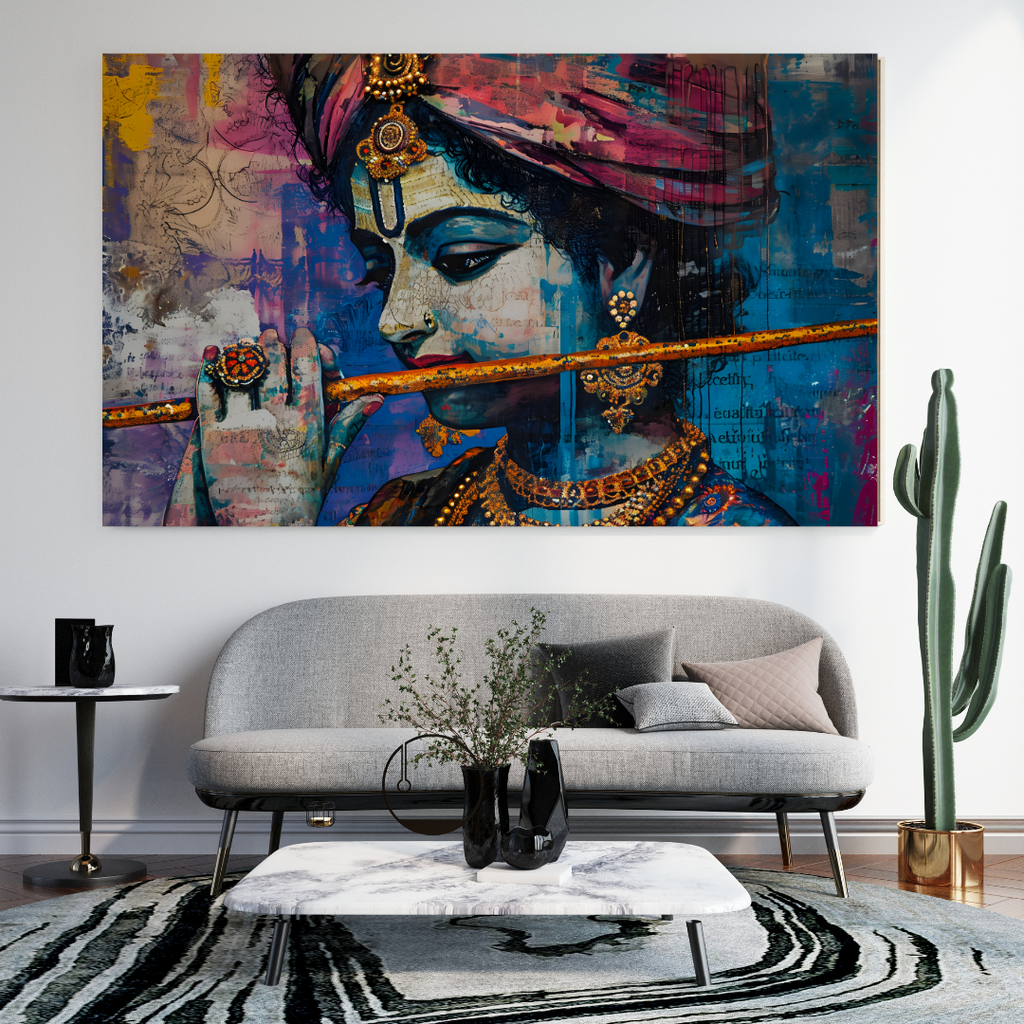 Dekozi Krishna Wall Art – Divine Portrait | Framed Canvas & Photo Print for Spiritual Home & Office Decor