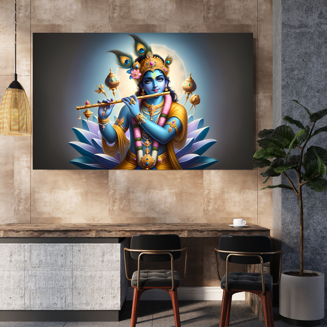 Dekozi Krishna Wall Art – Divine Portrait | Framed Canvas & Photo Print for Spiritual Home & Office Decor