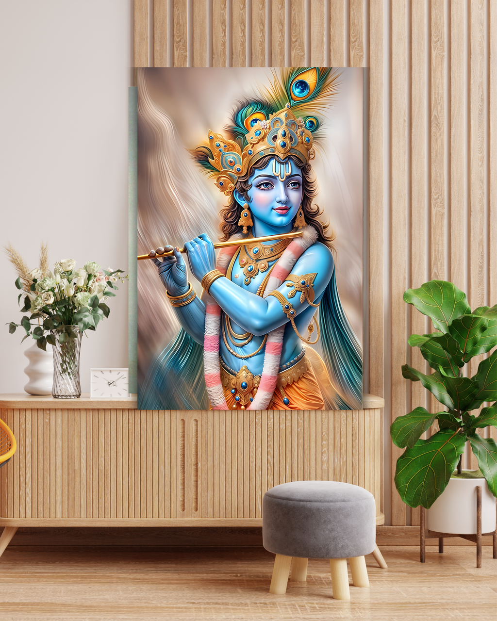 Dekozi Krishna Wall Art – Divine Portrait | Framed Canvas & Photo Print for Spiritual Home & Office Decor