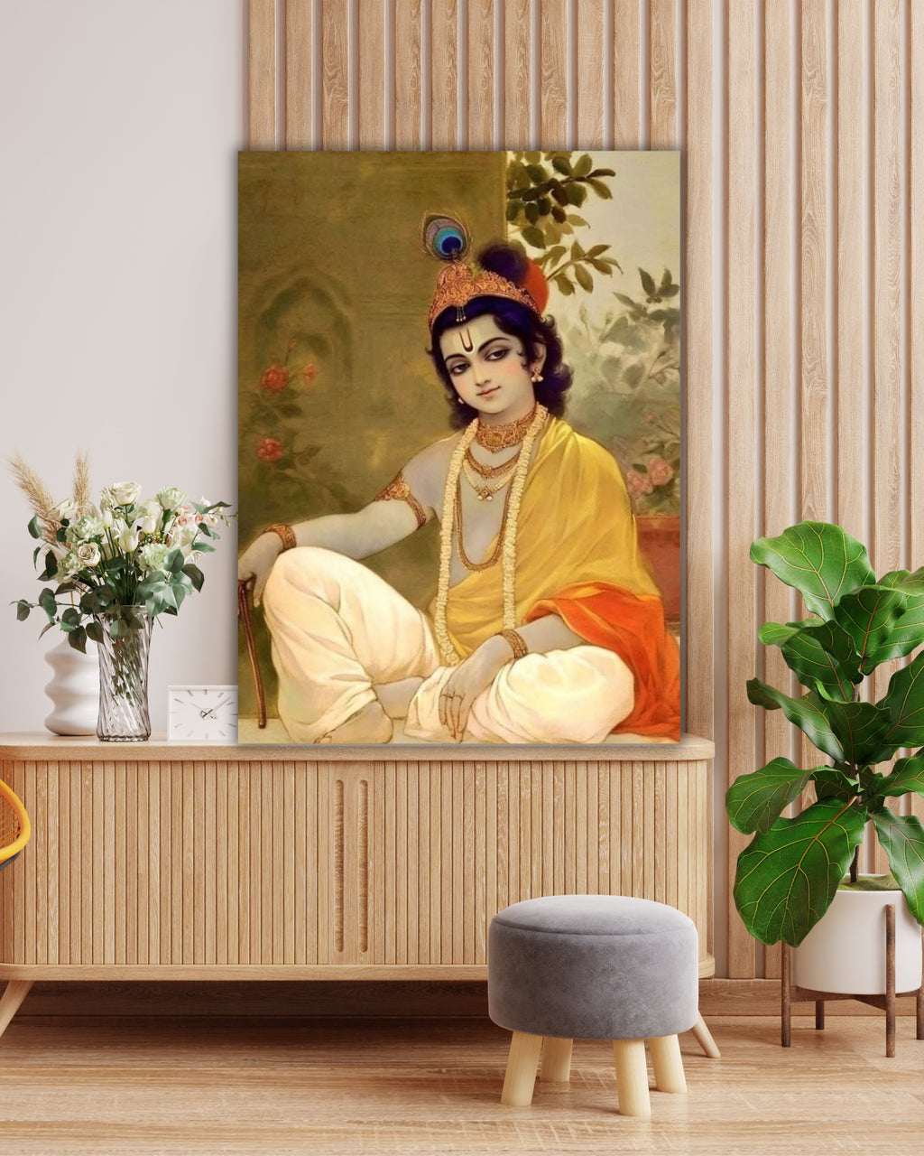 Dekozi Krishna Wall Art – Divine Portrait | Framed Canvas & Photo Print for Spiritual Home & Office Decor