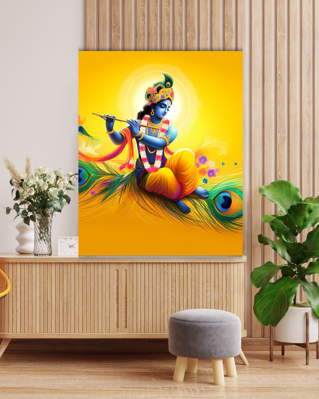 Dekozi Krishna Wall Art – Divine Portrait | Framed Canvas & Photo Print for Spiritual Home & Office Decor