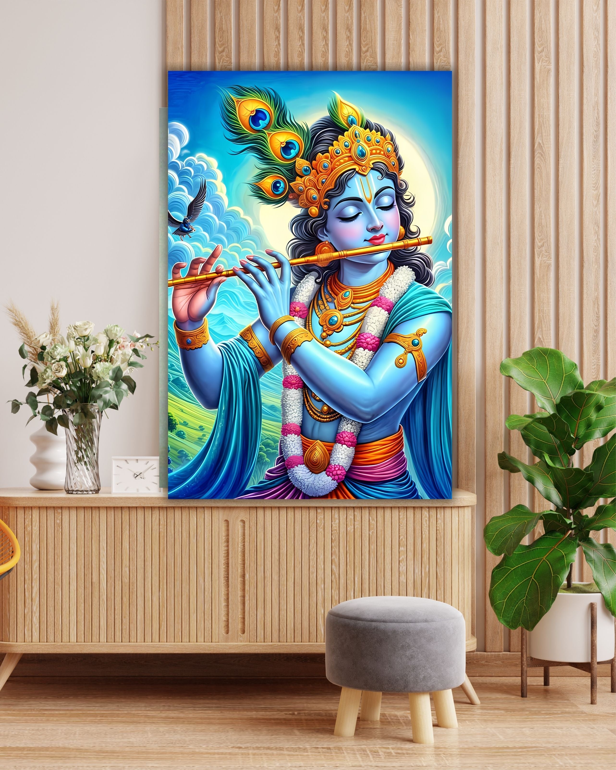 Dekozi Krishna Wall Art – Divine Portrait | Framed Canvas & Photo Print for Spiritual Home & Office Decor