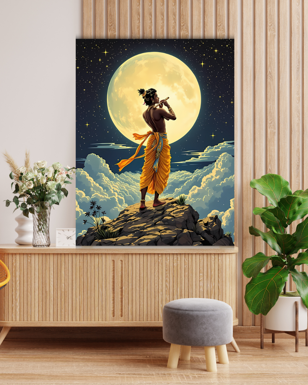 Dekozi Krishna Wall Art – Divine Portrait | Framed Canvas & Photo Print for Spiritual Home & Office Decor
