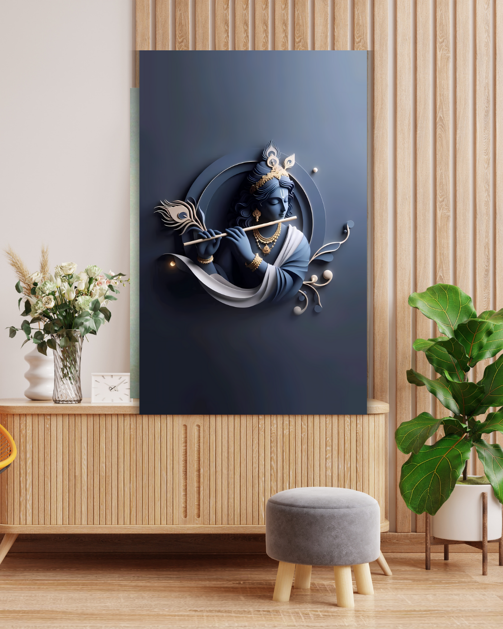 Dekozi Krishna Wall Art – Divine Portrait | Framed Canvas & Photo Print for Spiritual Home & Office Decor