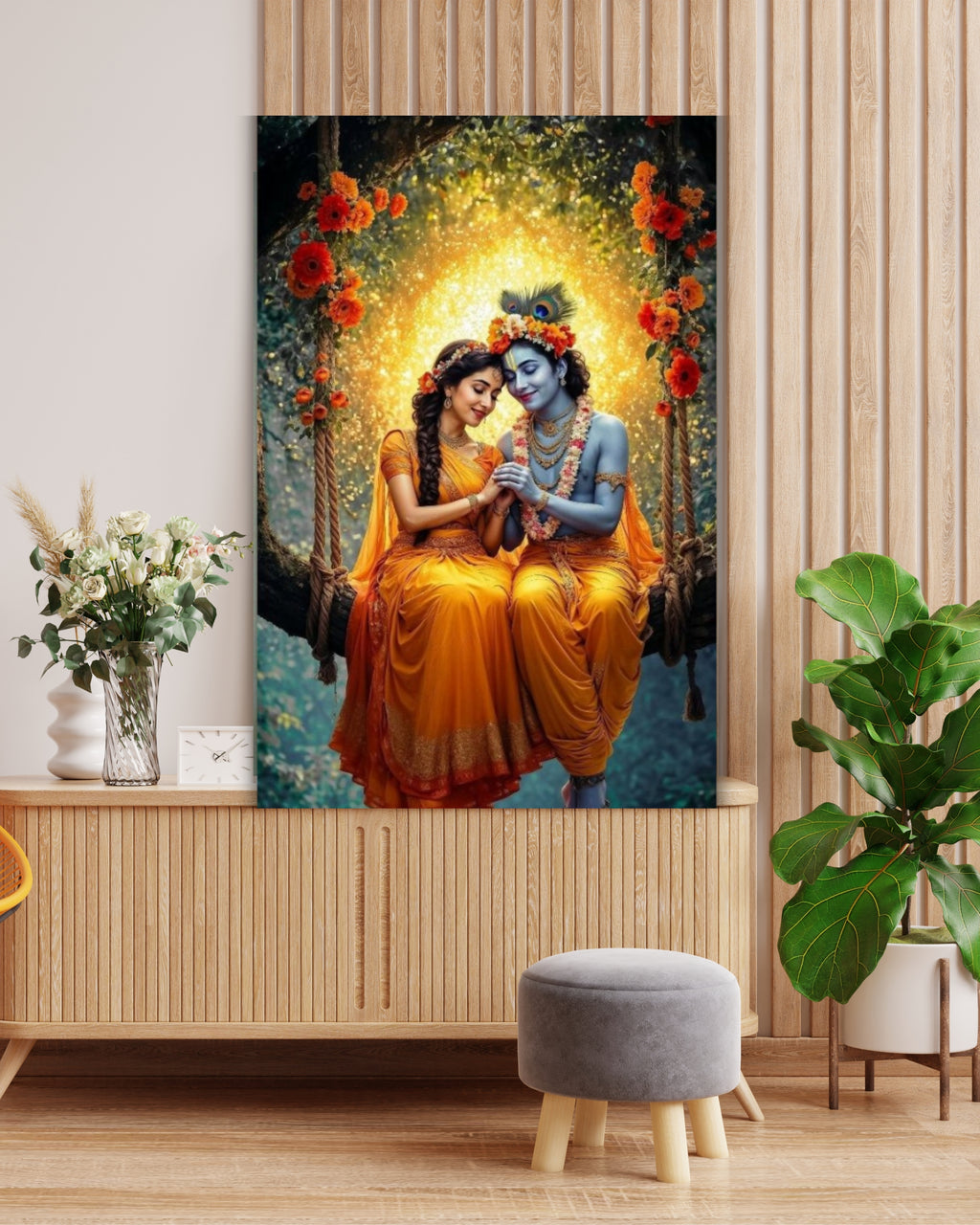 Dekozi Radha Krishna Wall Art – Divine Portrait | Framed Canvas & Photo Print for Spiritual Home & Office Decor