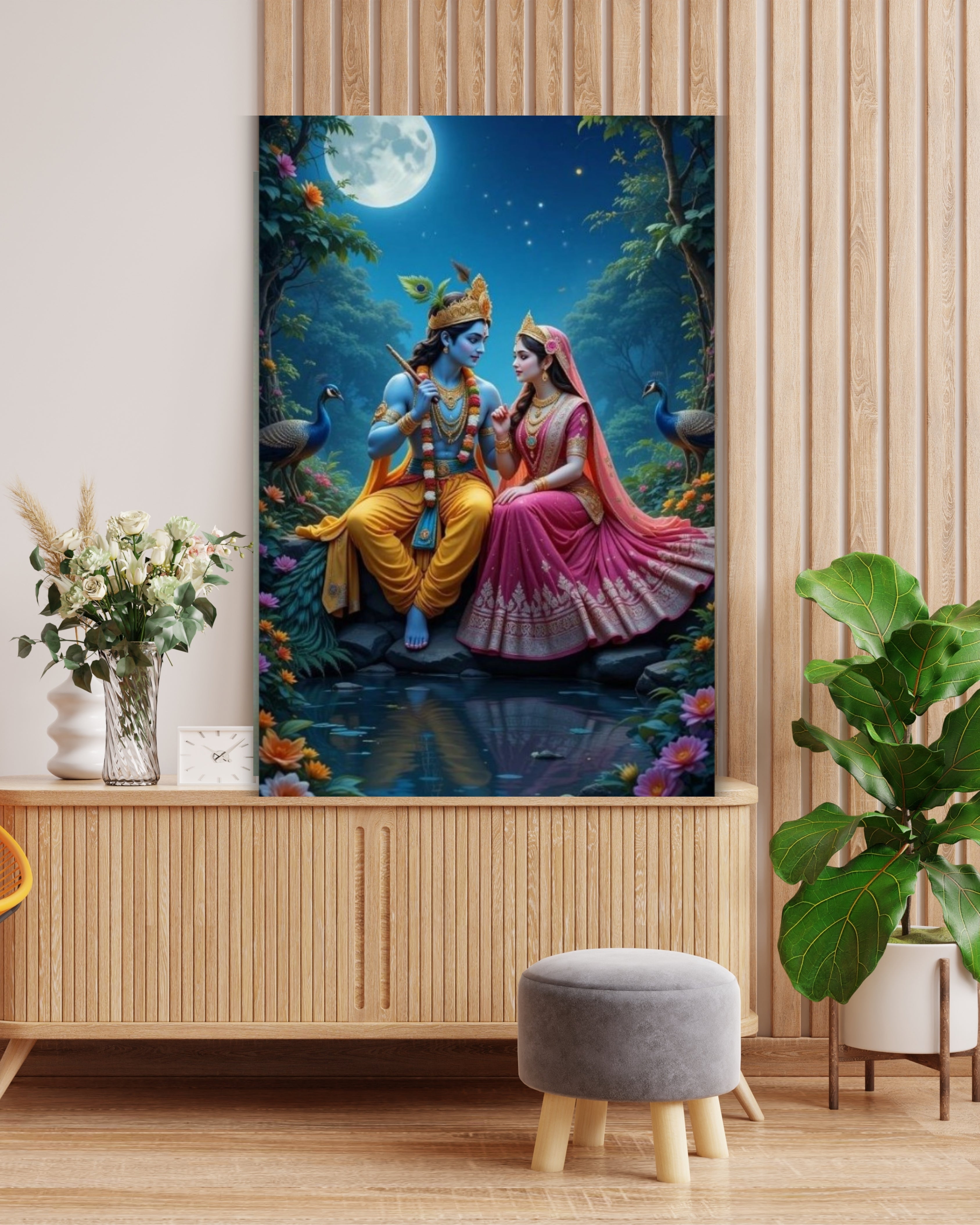 Dekozi Krishna Wall Art – Divine Portrait | Framed Canvas & Photo Print for Spiritual Home & Office Decor
