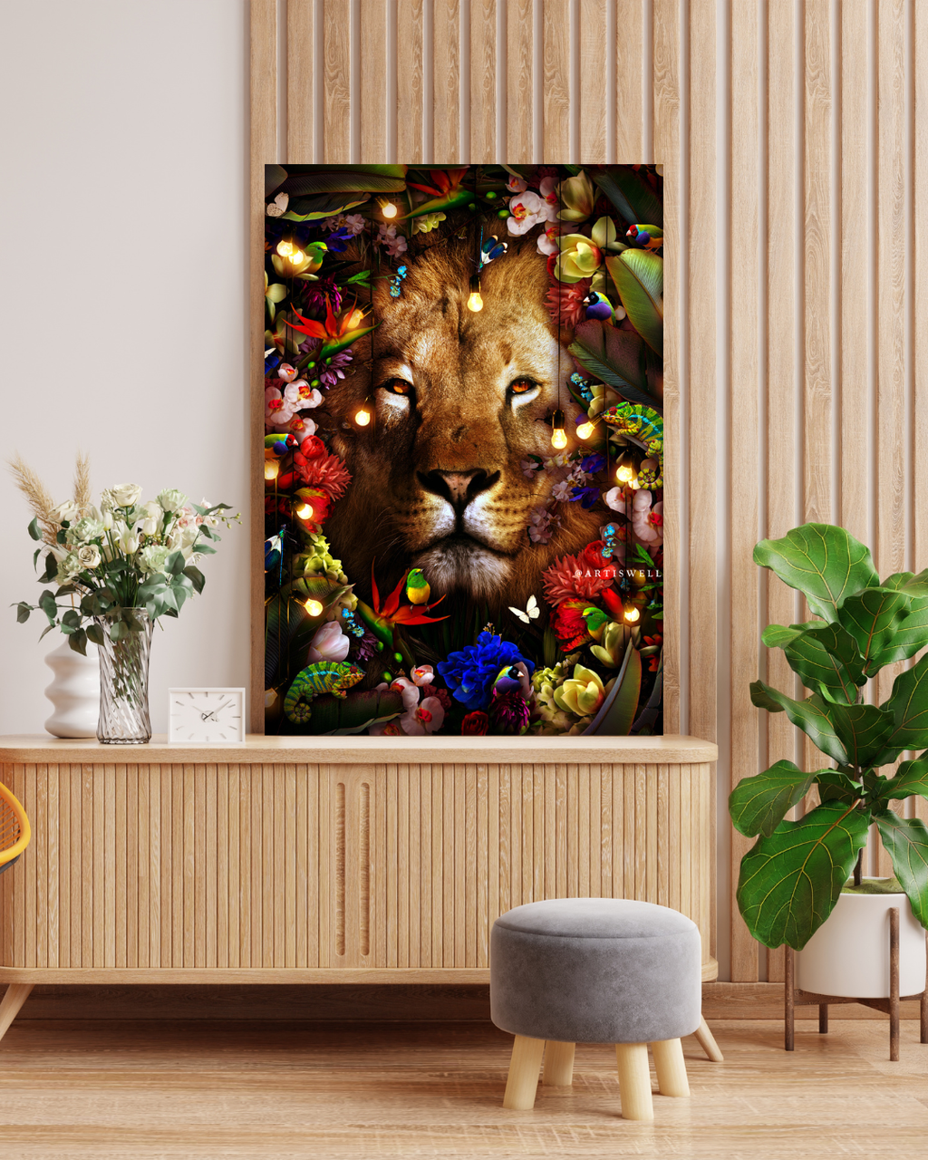 Dekozi Original Colorful Framed Lion Artwork