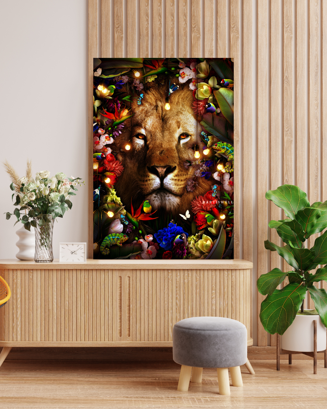 Dekozi Original Colorful Framed Lion Artwork