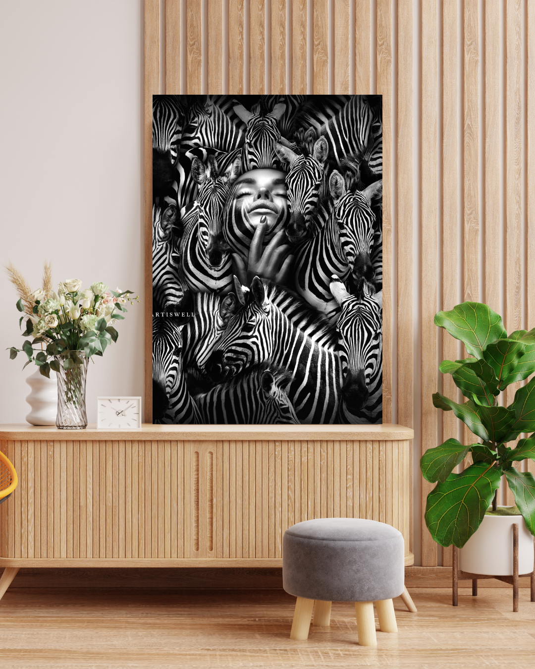 Framed Black & White Zebra Artwork